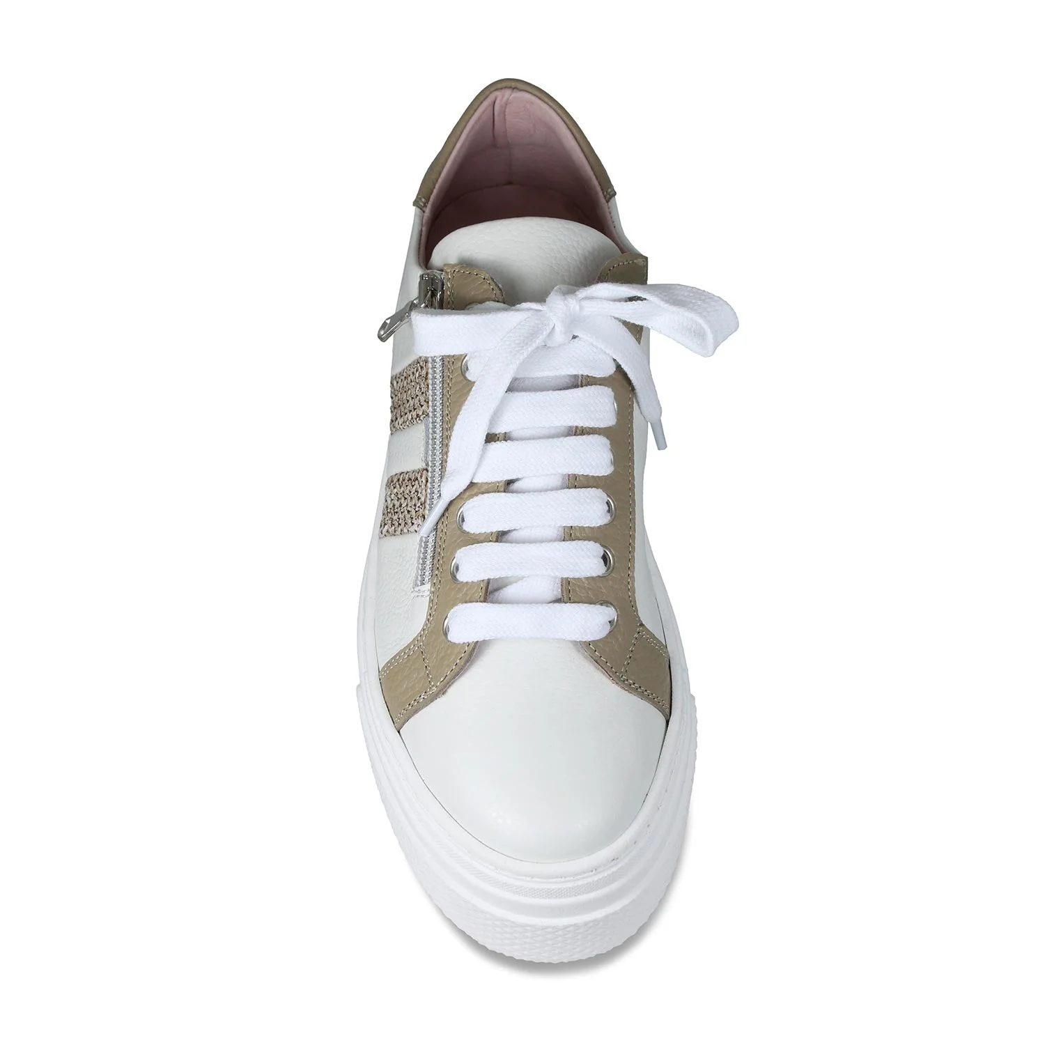 Diva: White Leather & Taupe Raffia - Image 3