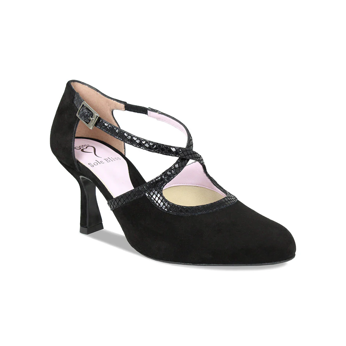 Meredith: Black Suede & Snake Print Leather - Image 3