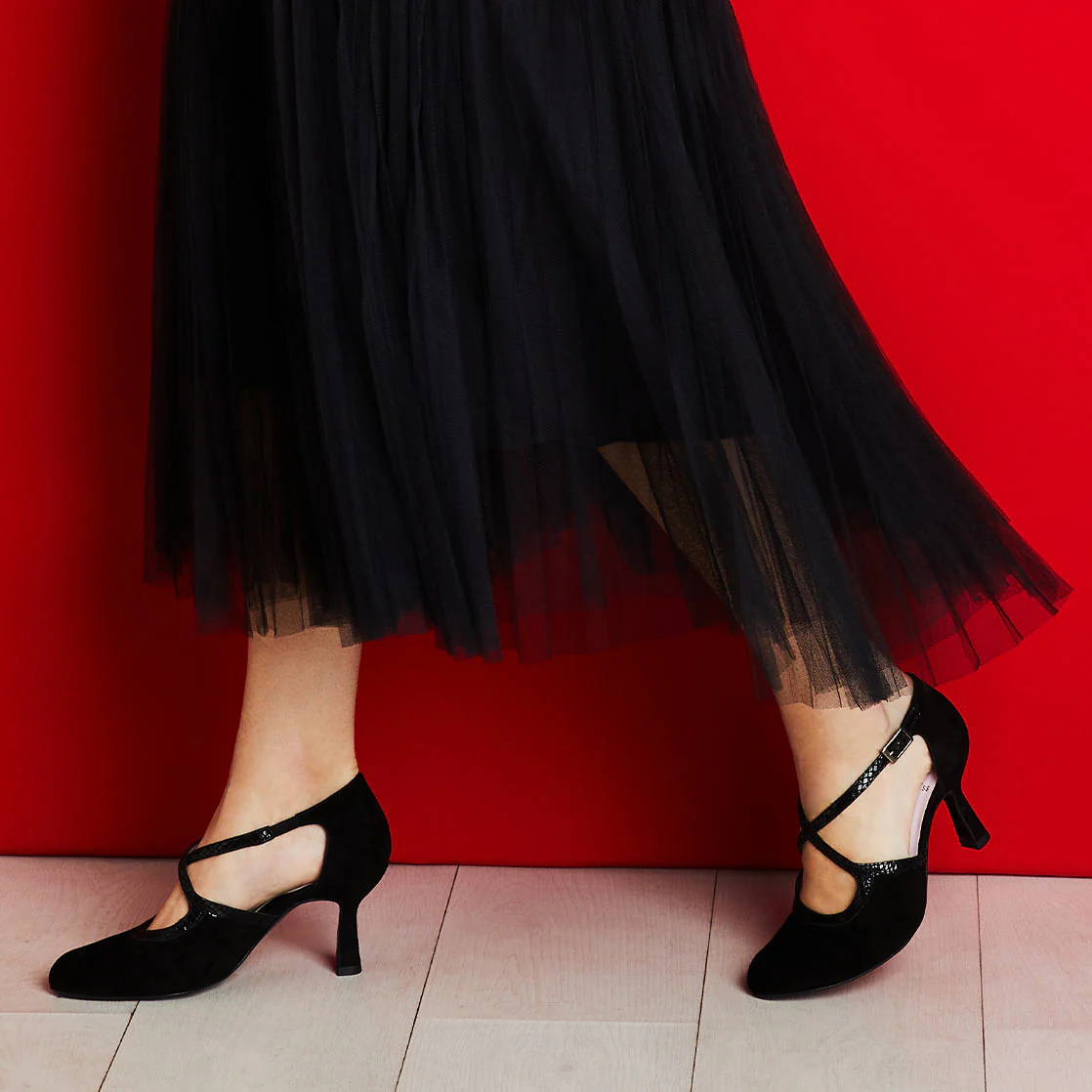 Meredith: Black Suede & Snake Print Leather - Image 4