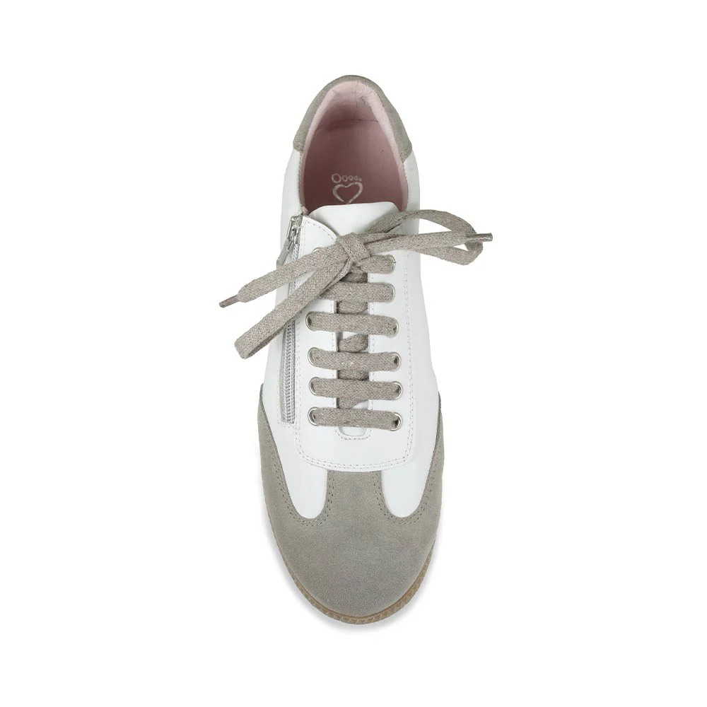 Pixie: White Leather & Taupe Suede - Image 3