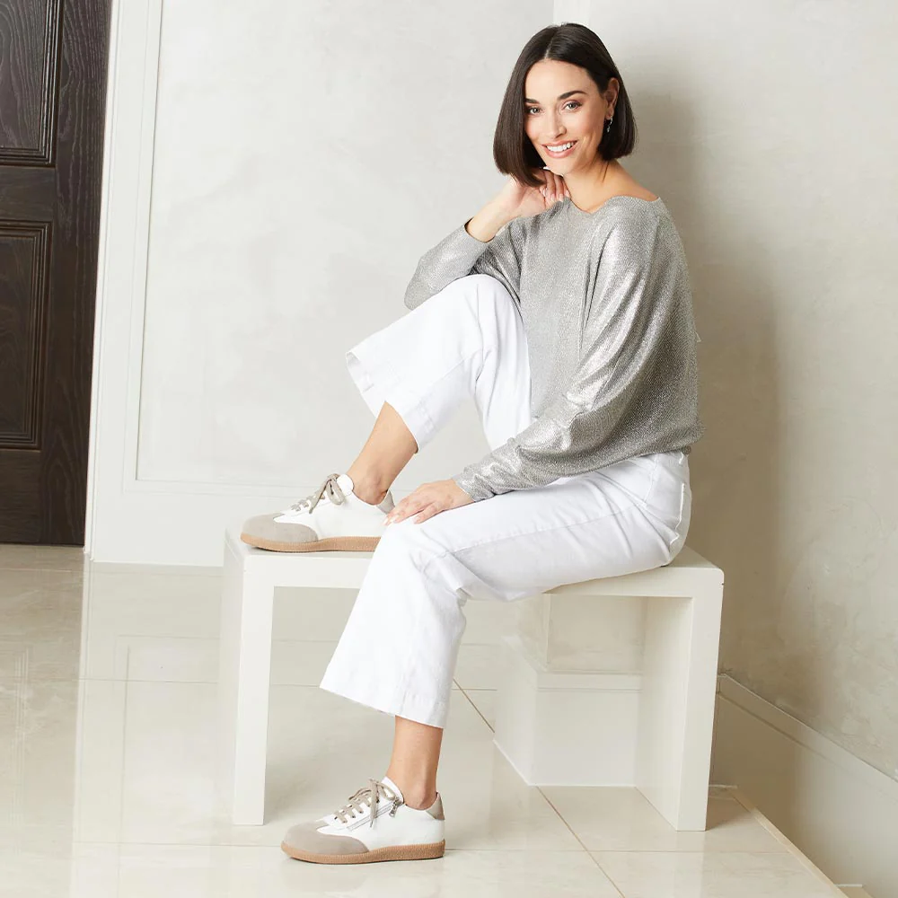 Pixie: White Leather & Taupe Suede - Image 4