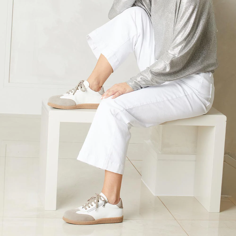 Pixie: White Leather & Taupe Suede - Image 5