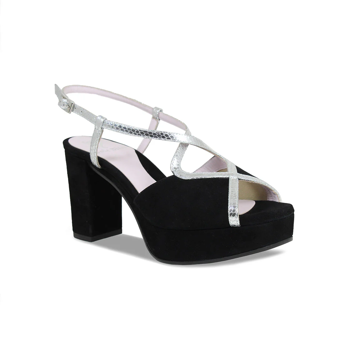 Rachel: Black Suede & Silver Snake Print Leather - Image 3
